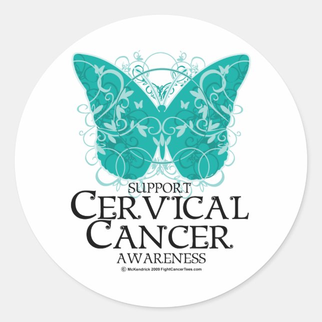 Cervical Cancer Butterfly Classic Round Sticker (Front)