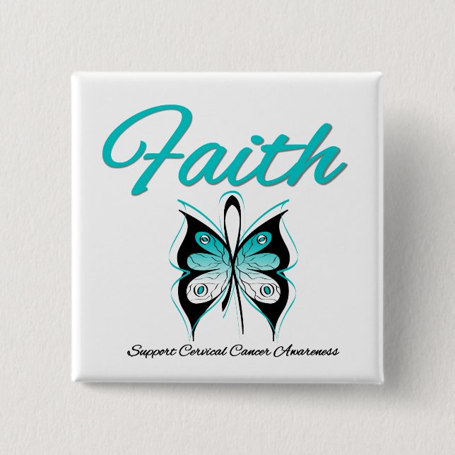 Cervical Cancer Faith Butterfly Ribbon 15 Cm Square Badge (Front)