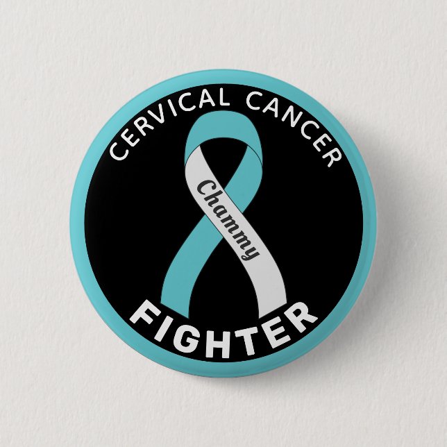 Cervical Cancer Fighter Ribbon Black Button (Front)