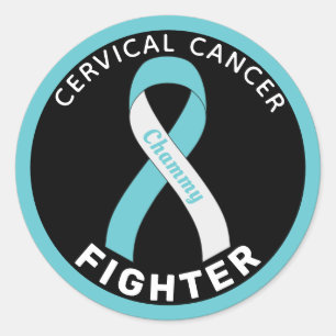 Cervical Cancer Fighter Ribbon Black Round Sticker