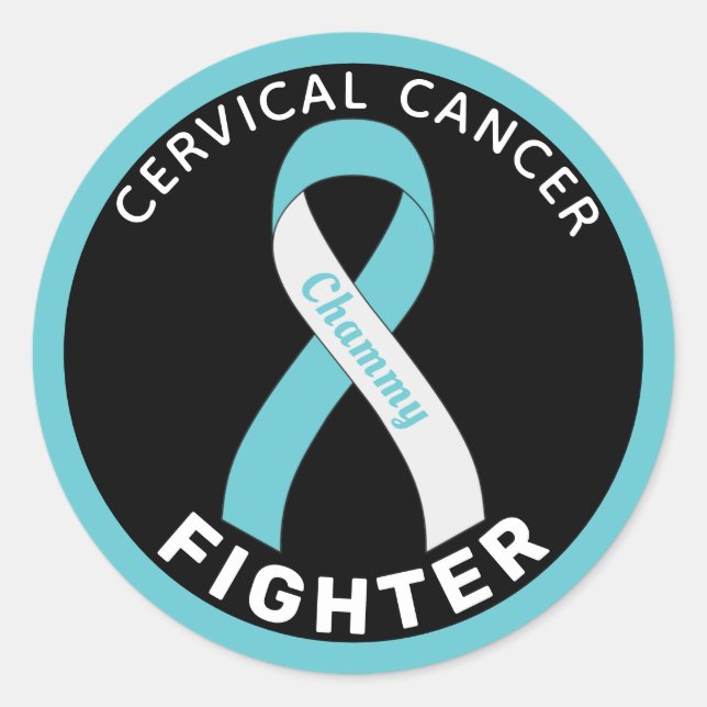 Cervical Cancer Fighter Ribbon Black Round Sticker (Front)