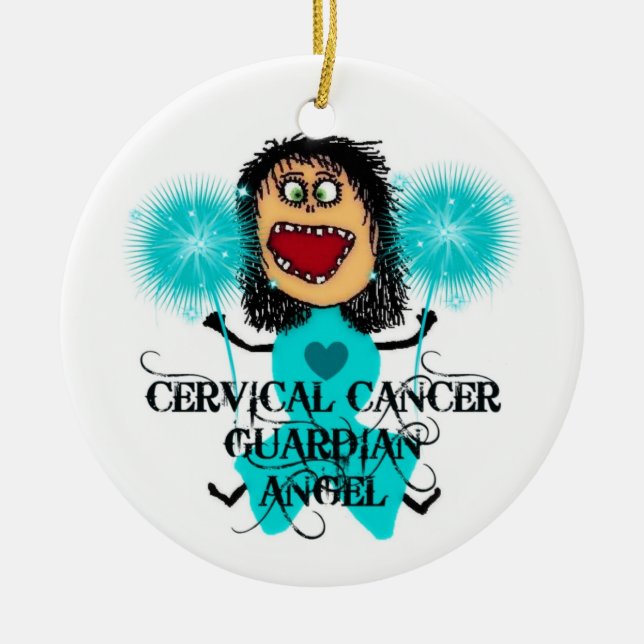 Cervical Cancer Guardian Angel Ceramic Tree Decoration (Front)