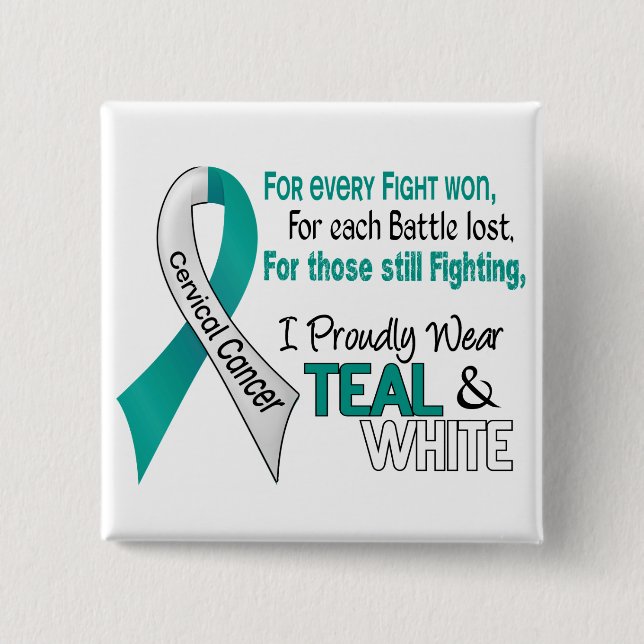 Cervical Cancer I Proudly Wear Teal and White 1 15 Cm Square Badge (Front)