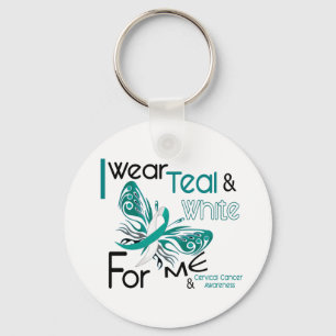 CERVICAL CANCER I Wear Teal and White For ME 45 Key Ring