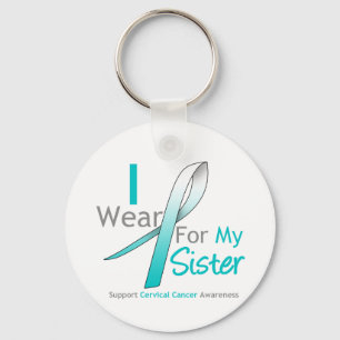 Cervical Cancer I Wear Teal & White Sister Key Ring