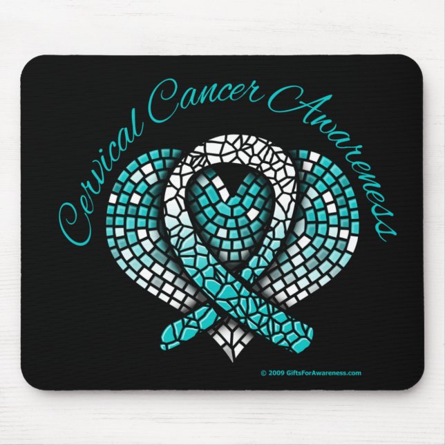 Cervical Cancer Mosaic Heart Ribbon Mouse Mat (Front)