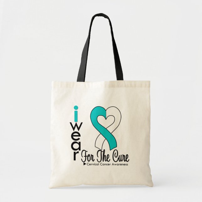 Cervical Cancer Ribbon For The Cure Tote Bag (Front)