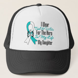 Cervical Cancer Ribbon My Hero My Daughter Trucker Hat