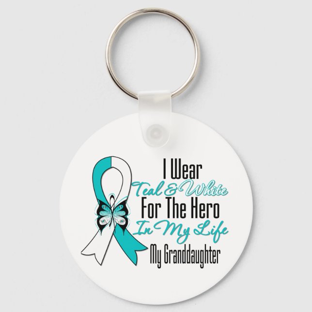 Cervical Cancer Ribbon My Hero My Granddaughter Key Ring (Front)