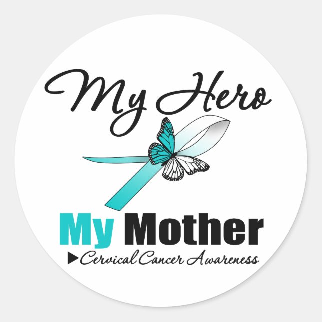 Cervical Cancer Ribbon My HERO My Mother Classic Round Sticker (Front)
