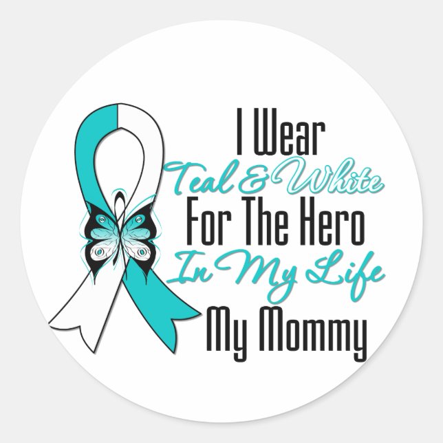 Cervical Cancer Ribbon My Hero My Mummy Classic Round Sticker (Front)