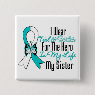 Cervical Cancer Ribbon My Hero My Sister 15 Cm Square Badge