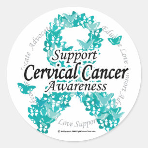 Cervical Cancer Ribbon of Butterflies Classic Round Sticker