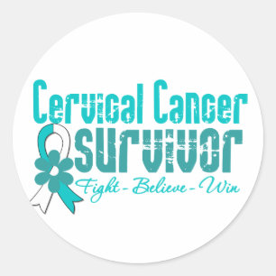 Cervical Cancer Survivor Flower Ribbon Classic Round Sticker
