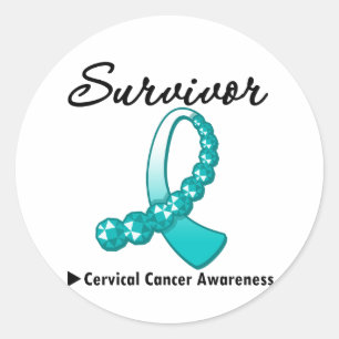 Cervical Cancer Survivor Gemstone Ribbon Classic Round Sticker