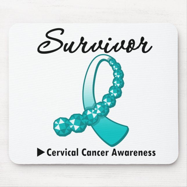 Cervical Cancer Survivor Gemstone Ribbon Mouse Mat (Front)