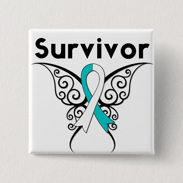 Cervical Cancer Survivor Tribal Butterfly 15 Cm Square Badge (Front)