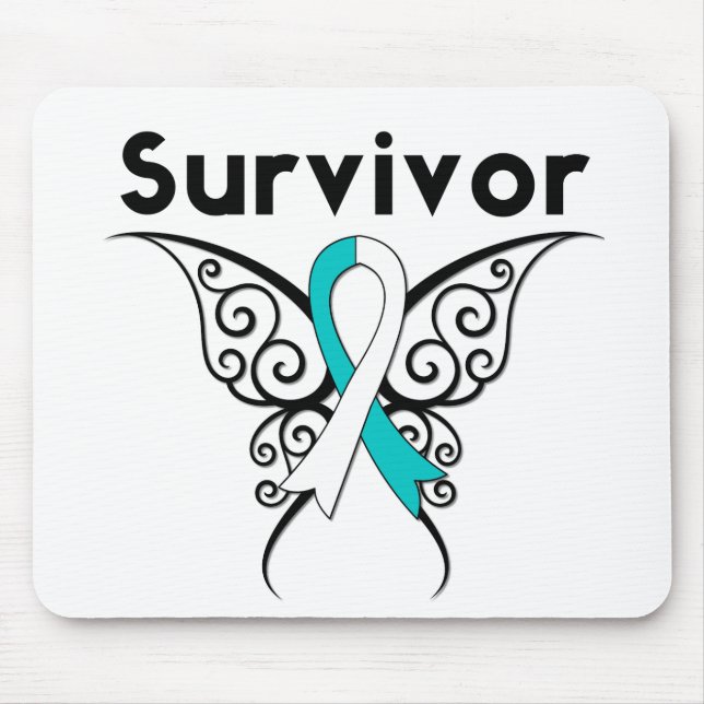 Cervical Cancer Survivor Tribal Butterfly Mouse Mat (Front)