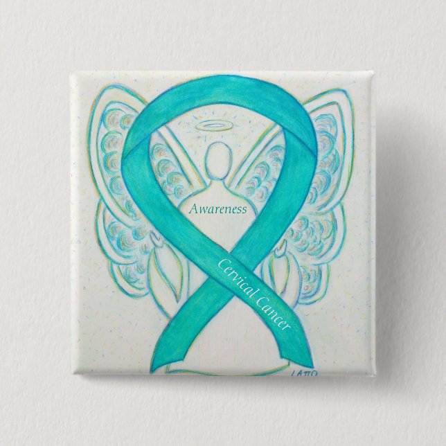 Cervical Cancer Teal Awareness Ribbon Angel Pin (Front)