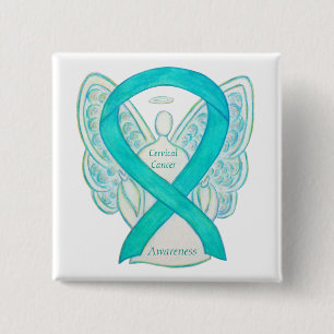 Cervical Cancer Teal Awareness Ribbon Angel Pin