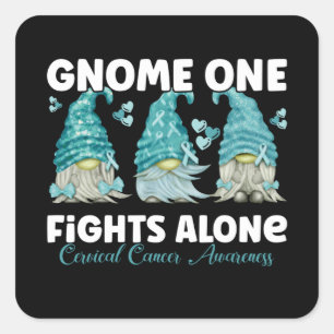 Cervical Cancer Teal Ribbon Gnome Square Sticker