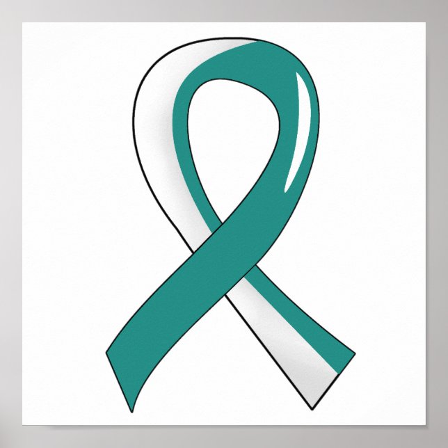 Cervical Cancer Teal White Ribbon 3 Poster (Front)