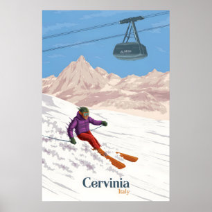 Cervinia Italy Ski Resort Travel Poster