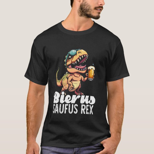 Cervisia Saufus Rex Beer Dino Dinosaur Funny Drink T-Shirt (Front)