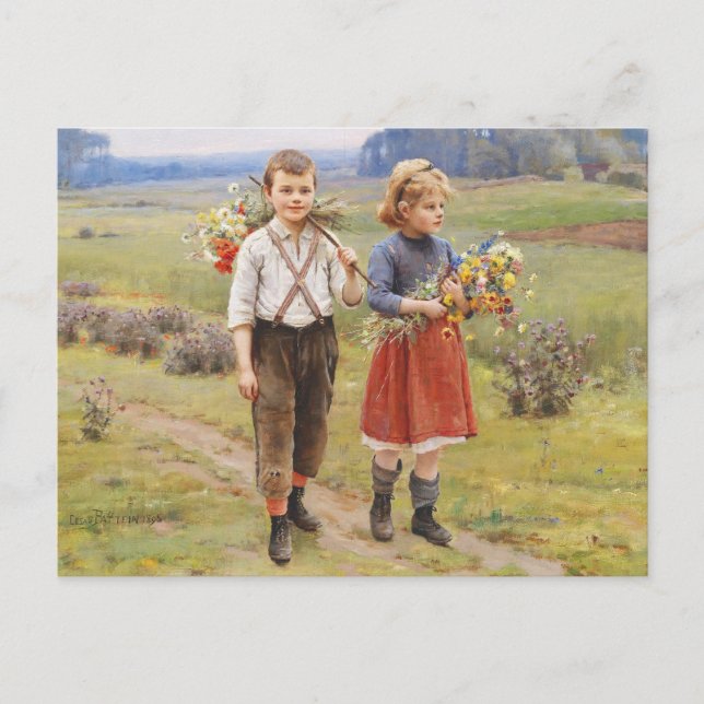 Cesar Pattein, 1895 «Children Returning Home»  Postcard (Front)