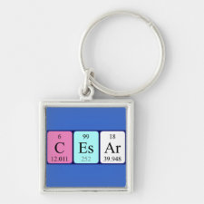 Keyring featuring the name Cesar spelled out in symbols of the chemical elements