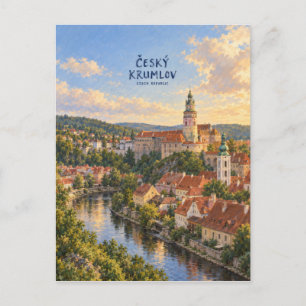 Český Krumlov Painterly Travel Art Postcard