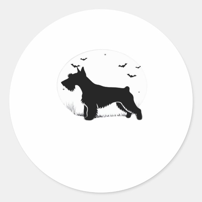 Cesky Terrier Dog � Halloween Moon Silhouette Clas Classic Round Sticker (Front)