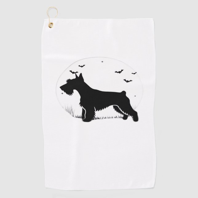 Cesky Terrier Dog – Halloween Moon Silhouette Clas Golf Towel (Front)