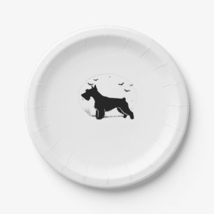Cesky Terrier Dog � Halloween Moon Silhouette Clas Paper Plate