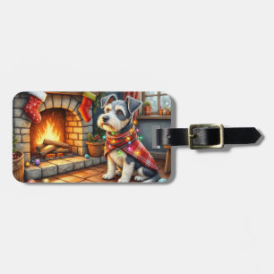 Cesky Terrier Fireplace with Christmas Lights Luggage Tag