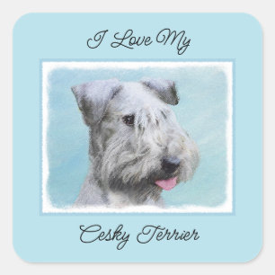 Cesky Terrier Painting - Cute Original Dog Art Square Sticker