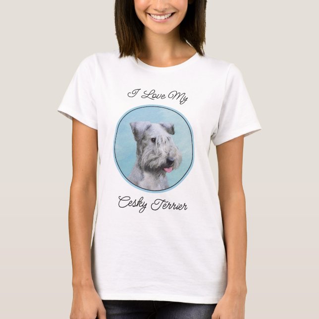Cesky Terrier Painting - Cute Original Dog Art T-Shirt (Front)