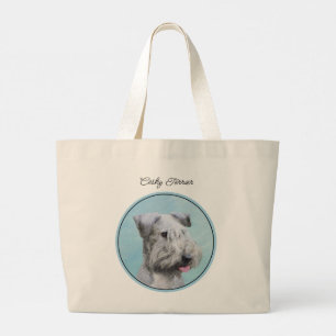 Cesky Terrier Painting Cute Original Pet Dog Art Large Tote Bag