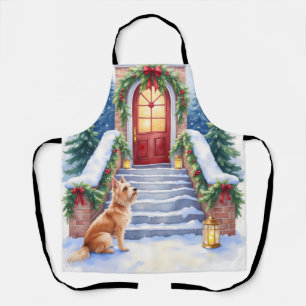 Cesky Terrier Snowy Staircase Christmas Art Apron