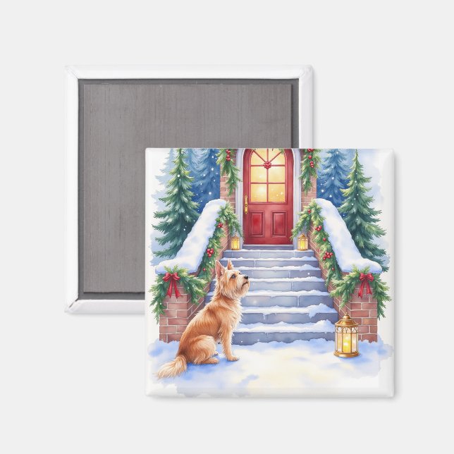 Cesky Terrier Snowy Staircase Christmas Art Magnet (Front/Back)