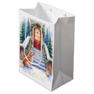 Cesky Terrier Snowy Staircase Christmas Art Medium Gift Bag
