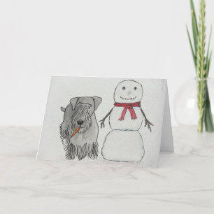Cesky Terrier with Snowman's Carrot Holiday Card