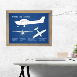Cessna 172 Skyhawk - Aeroplane Blueprint Plans AB Photo Print