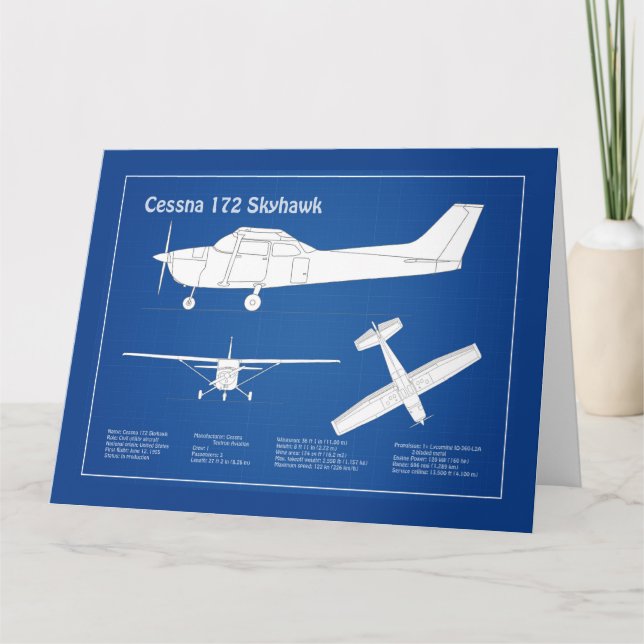 Cessna 172 Skyhawk - Aeroplane Blueprint Plans  AB Thank You Card (Front)