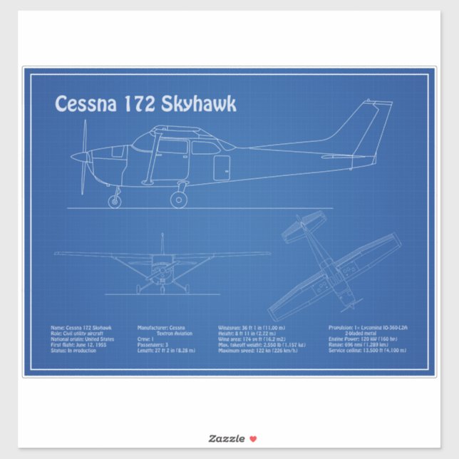 Cessna 172 Skyhawk - Aeroplane Blueprint Plans AD (Sheet)