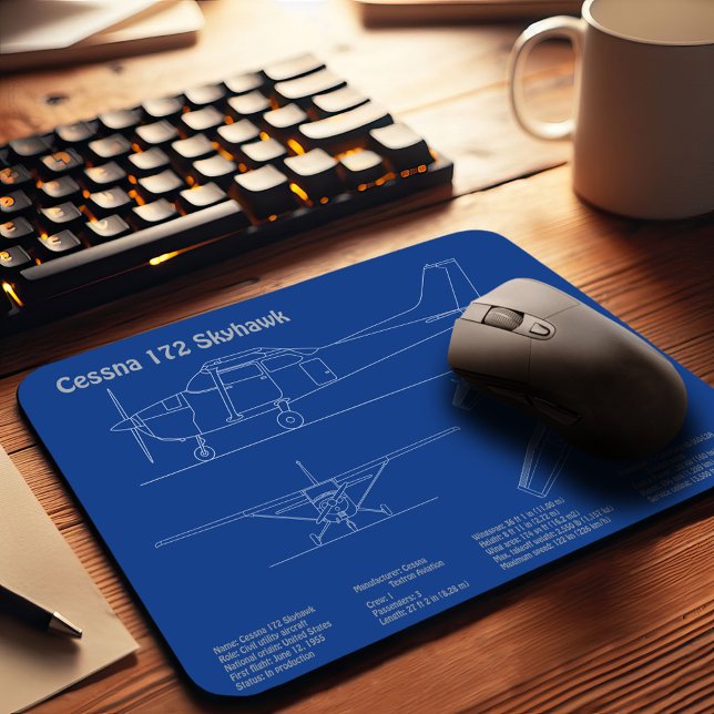 Cessna 172 Skyhawk - Aeroplane Blueprint Plans AD Mouse Mat (Creator Uploaded)