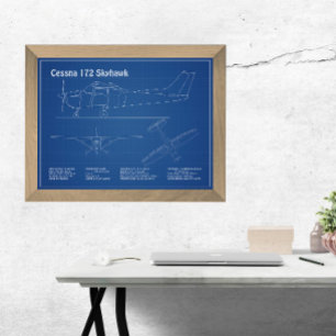 Cessna 172 Skyhawk - Aeroplane Blueprint Plans AD Photo Print