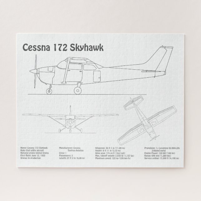 Cessna 172 Skyhawk - Aeroplane Blueprint Plans BD Jigsaw Puzzle (Horizontal)