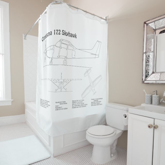Cessna 172 Skyhawk - Aeroplane Blueprint Plans BD Shower Curtain (In Situ)