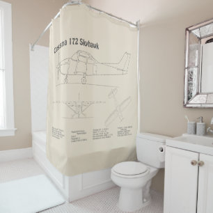 Cessna 172 Skyhawk - Aeroplane Blueprint Plans SD Shower Curtain